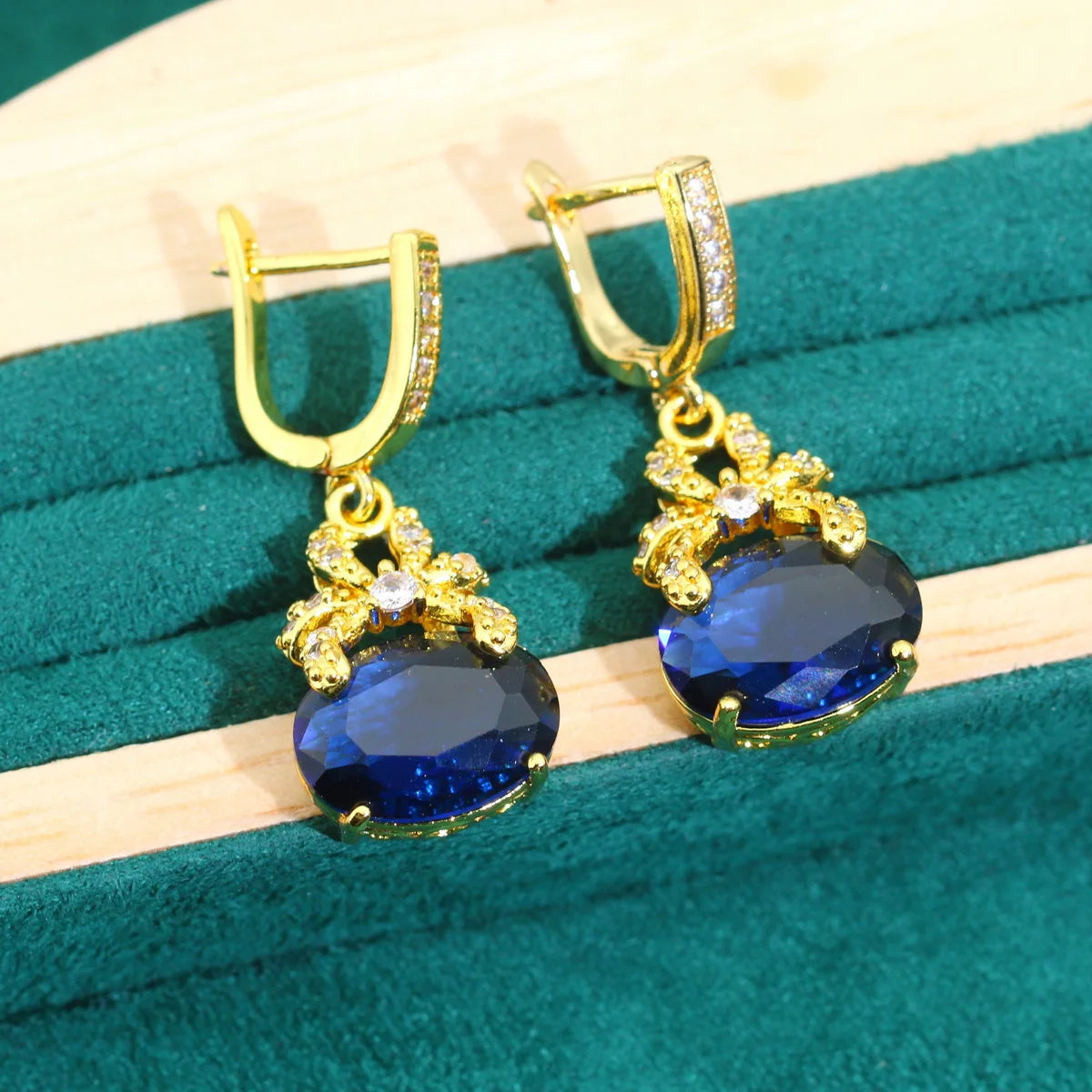 XOTICA Exquisite Blue Zircon Bracelet Earrings Necklace Pendant Ring Set Gold Color Women's Wedding Jewelry for Parties Made of Alloy