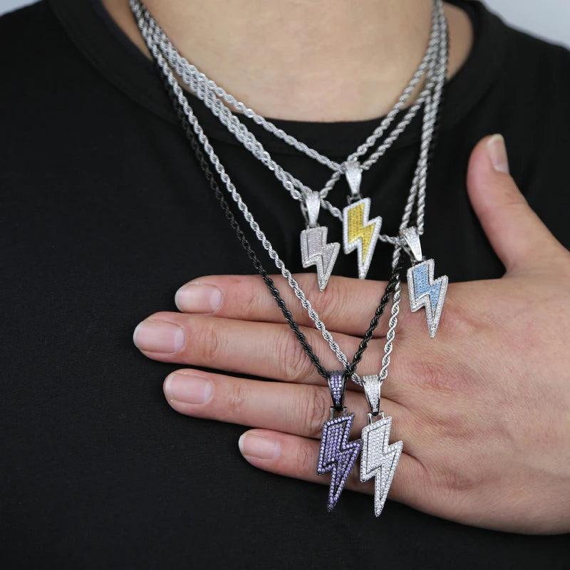 New Arrival Summer Hip Hop Men's Jewelry 5-Color Lighting Bolt Pendant Necklace for Engagement Wedding Party or Anniversary