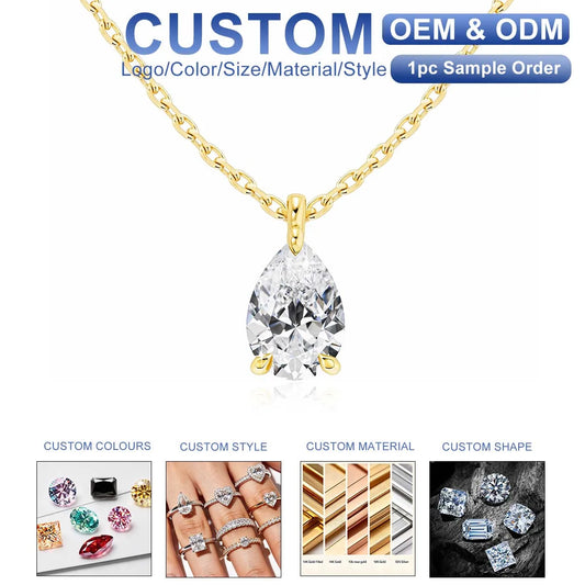 Gioiellieri 14K Gold Certified D VVS 2CT Pear Cut Moissanite Necklace Pendant for Girls Waterdrop Neck Chain Personalized Custom Jewelry