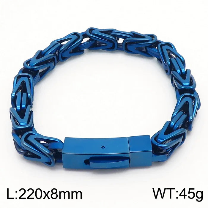 VIKING Byzantine Links Bracelet – 316L Stainless Steel Unisex 8mm Silver Gold Black Blue Rainbow