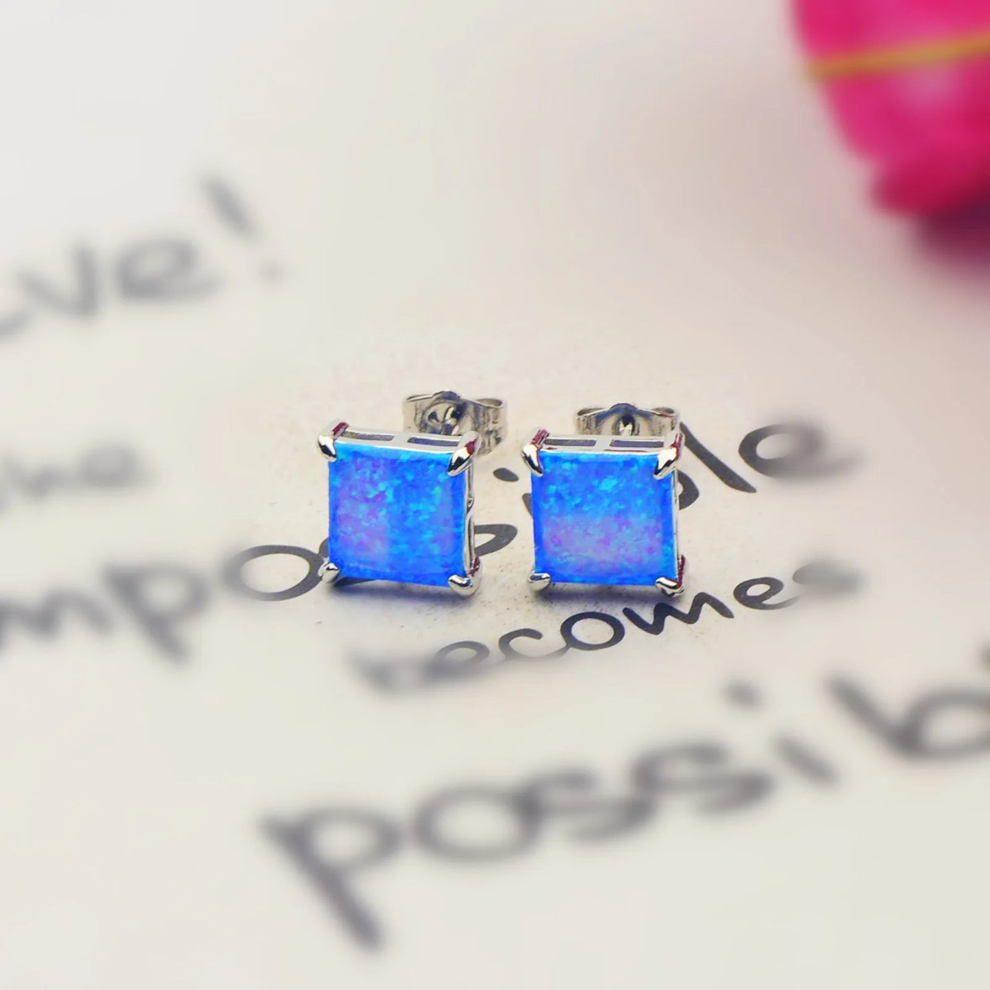 Ins Square Brass Geometric Opal Earrings | Minimalist Cute Gift Jewelry Best Seller Wholesale
