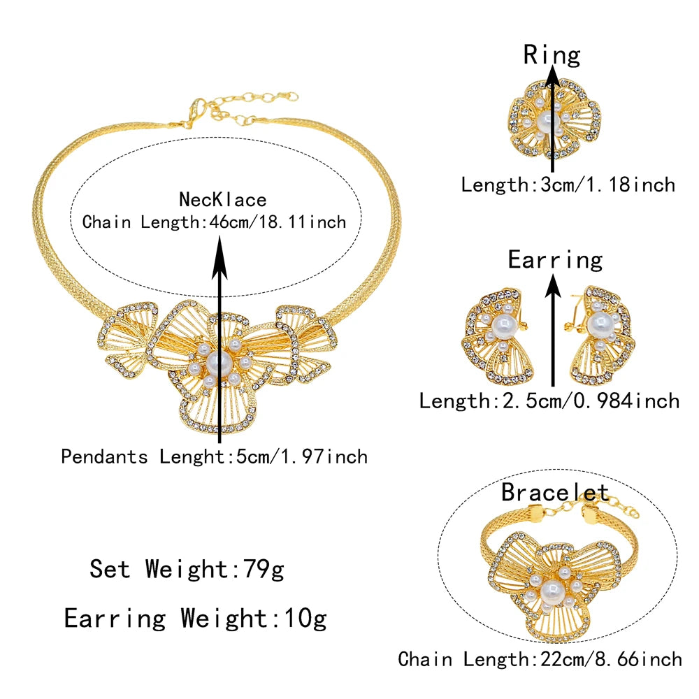 Zhuerrui  Women's Luxury Gold Plated Flower Jewelry Set Nigeria Cocktail Party Pearl Jewelry Sets Bridal Wedding Set X0004330