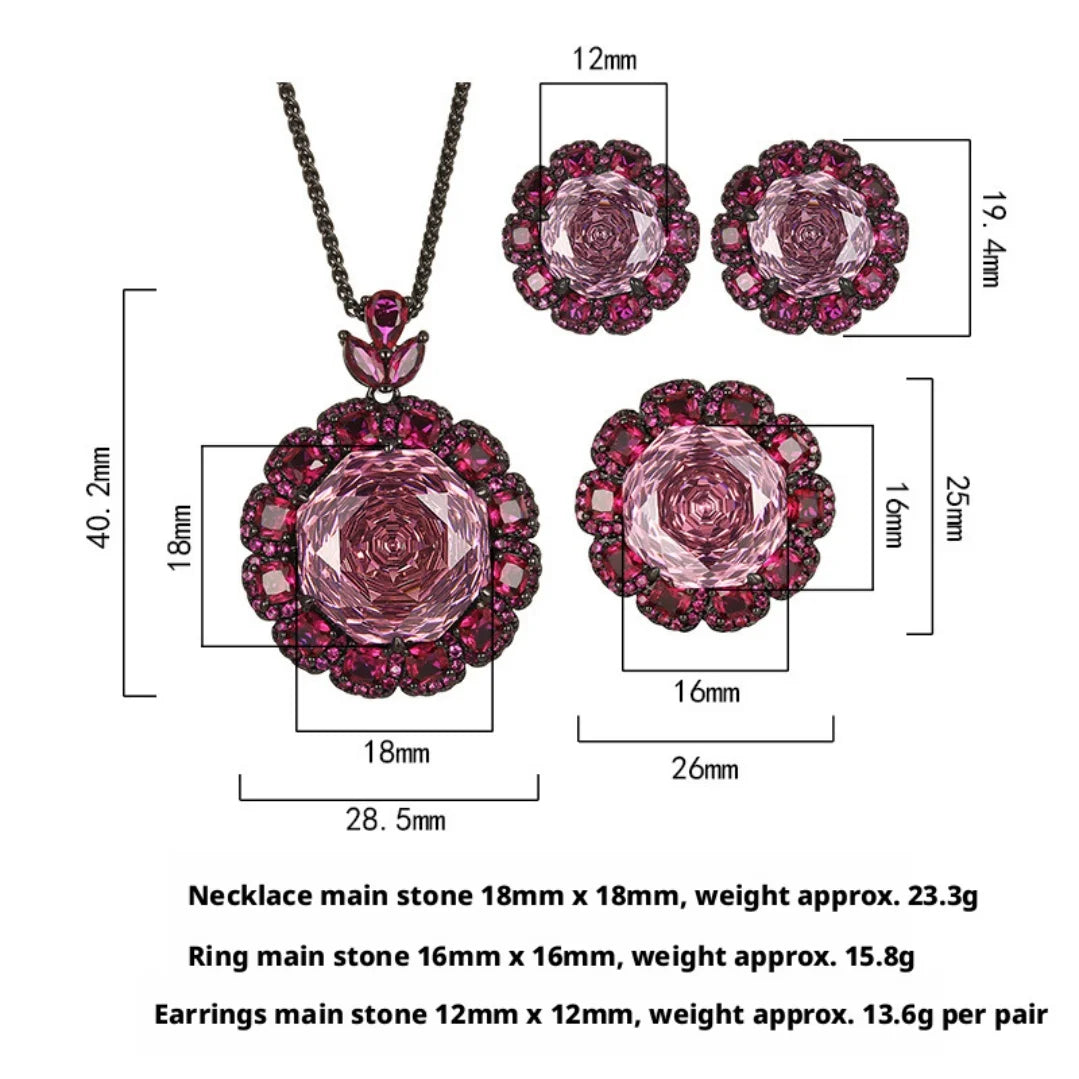 S&S Black Gold Dried Rose Jewellery Set – Pendant, Ring & Earrings – Chopin Chain – Collection