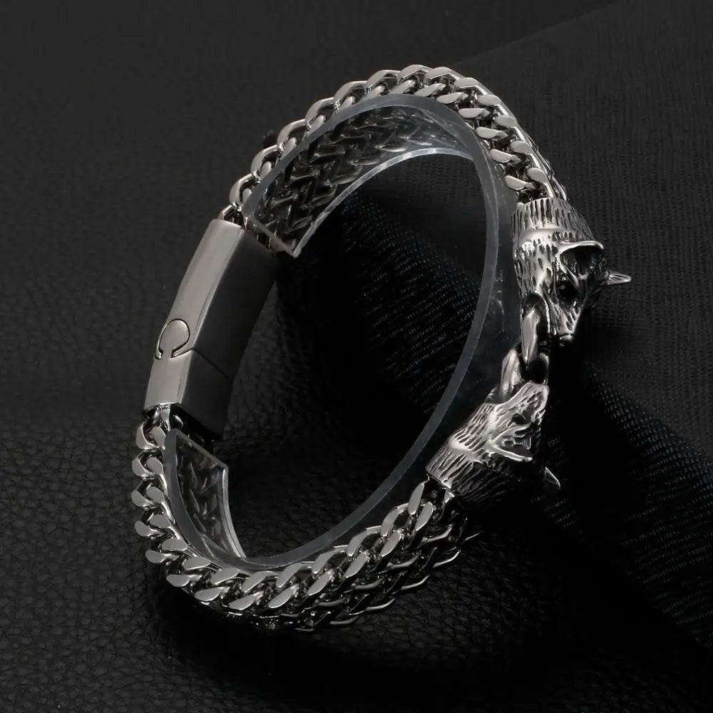 KALEN Stainless Steel Animal Wolf Chain Bracelet for Men