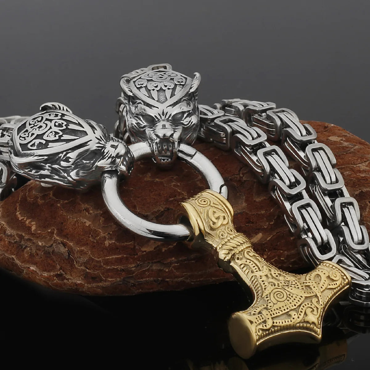 Wholesale Men's Stainless Steel Punk Pendant Necklace Gold Plated Thor Hammer Mjolnir for Mens Jewelry