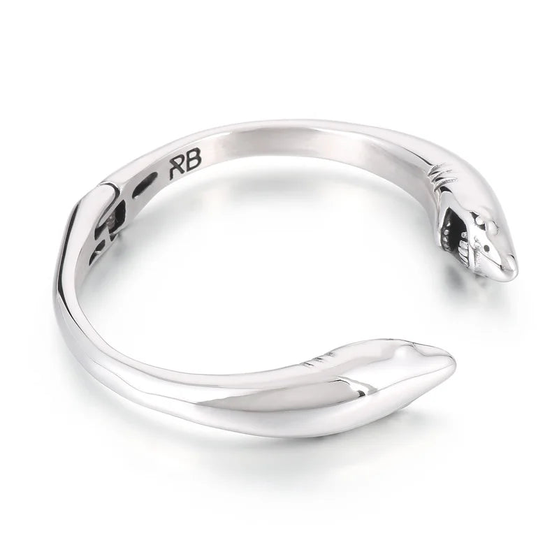 KALEN Unisex Cute Stainless Steel Shark Head Charms Open Cuff Bangle Bracelet