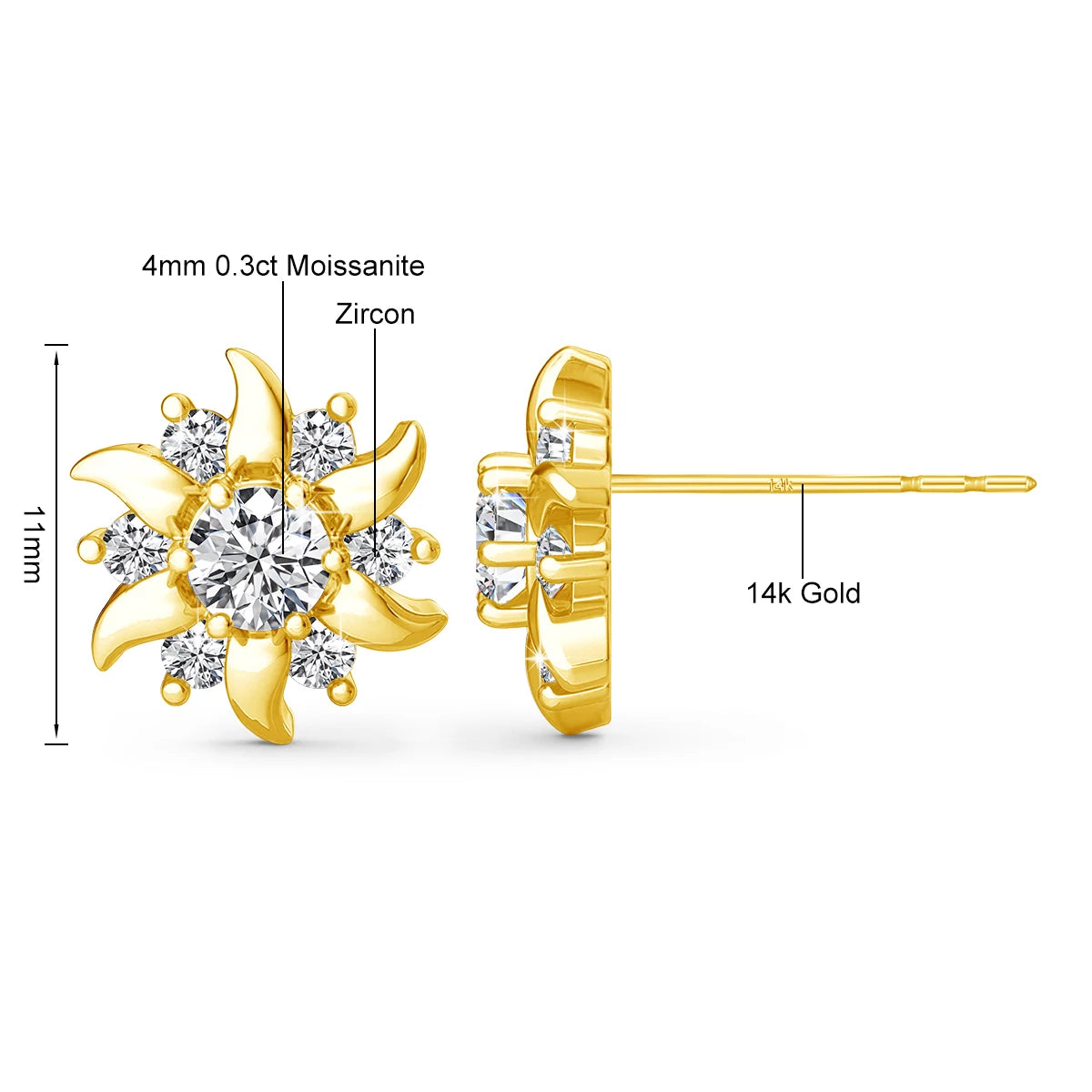 Gioiellieri Gemfiori Fine Jewellery Earrings Sunflower Moissanite Diamond Woman Gift Engagement Hollow 14K Gold Earrings