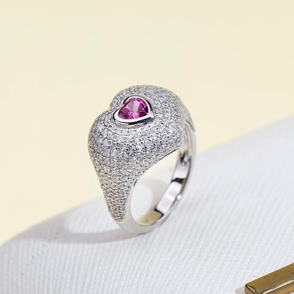 Messi Jewelry MSR-2033 Fashion Designed 18k Gold Luxury Ring heart Cut Lab Grown pink Sapphire Ring