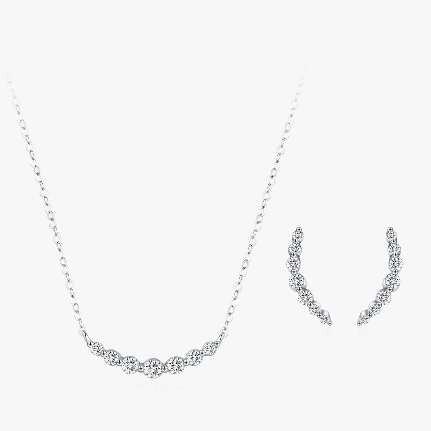 Ailmay 925 Sterling Silver Sweet Smile Curve Earrings Necklace Jewelry Set For Women, Jewelry Wedding Engagement Bridal Jewelry