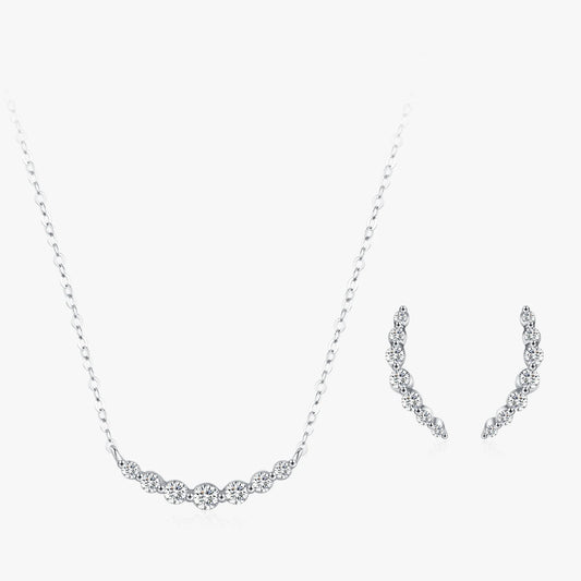 Ailmay 925 Sterling Silver Sweet Smile Curve Earrings Necklace Jewelry Set For Women, Jewelry Wedding Engagement Bridal Jewelry