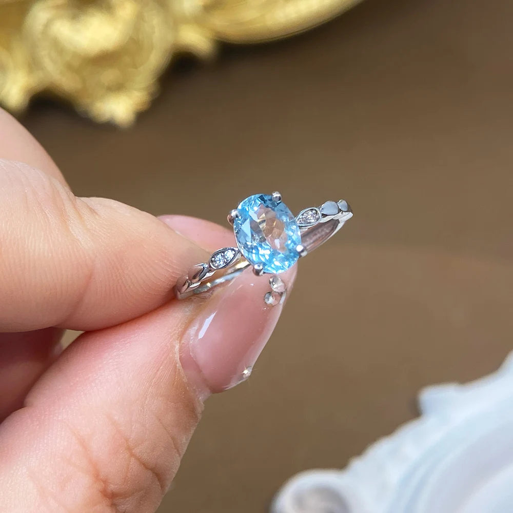 Gioiellieri Natural Aquamarine Luxury Ring 925 Sterling Silver Gemstone for Women