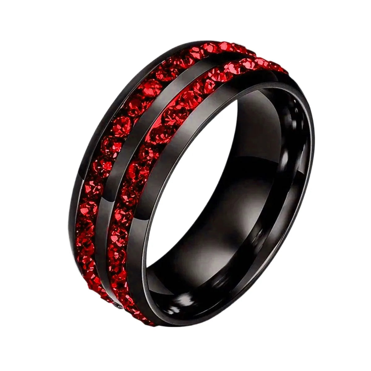 Simple and Stylish Stainless Steel Agate Ring Jewelry Wholesale Black Double-Slot Round Diamond