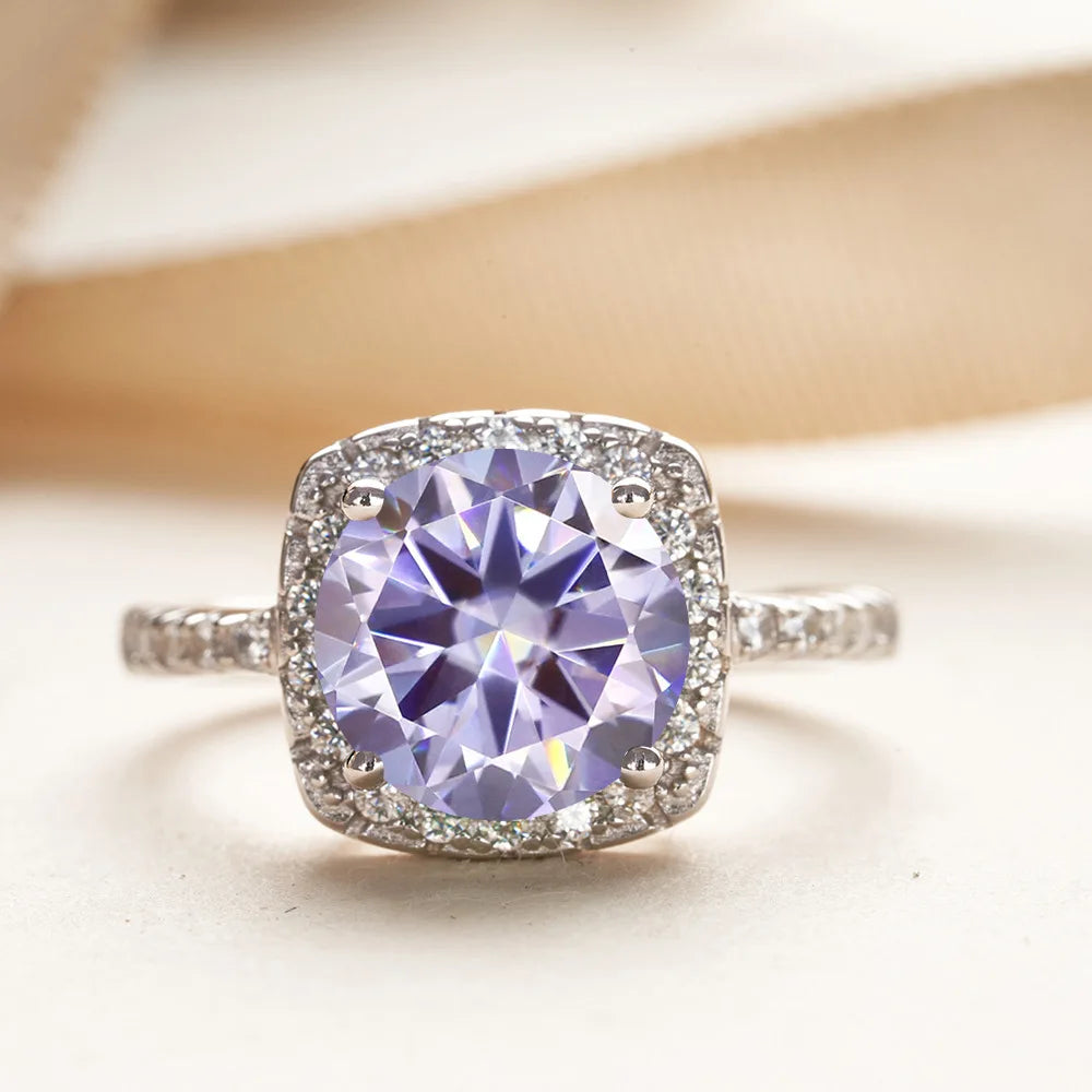 Wholesale 925 Silver PT950 Platinum Plated Square Bezel Set Round Cut 3 Carat VVS GRA Colored Moissanite Engagement Ring