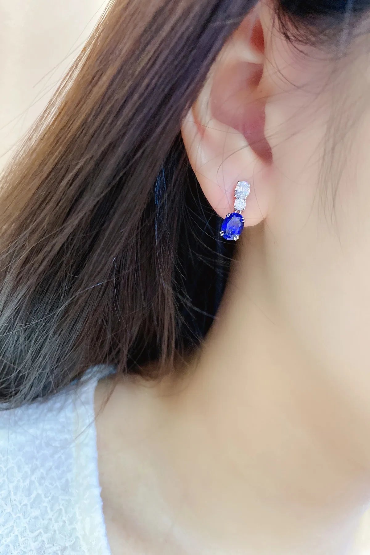 Gemfiori Anster High Quality S925 Lab Grown Sapphire Earring Stud Dainty Gemstone Stud Earrings for Women Daily Wear Gift