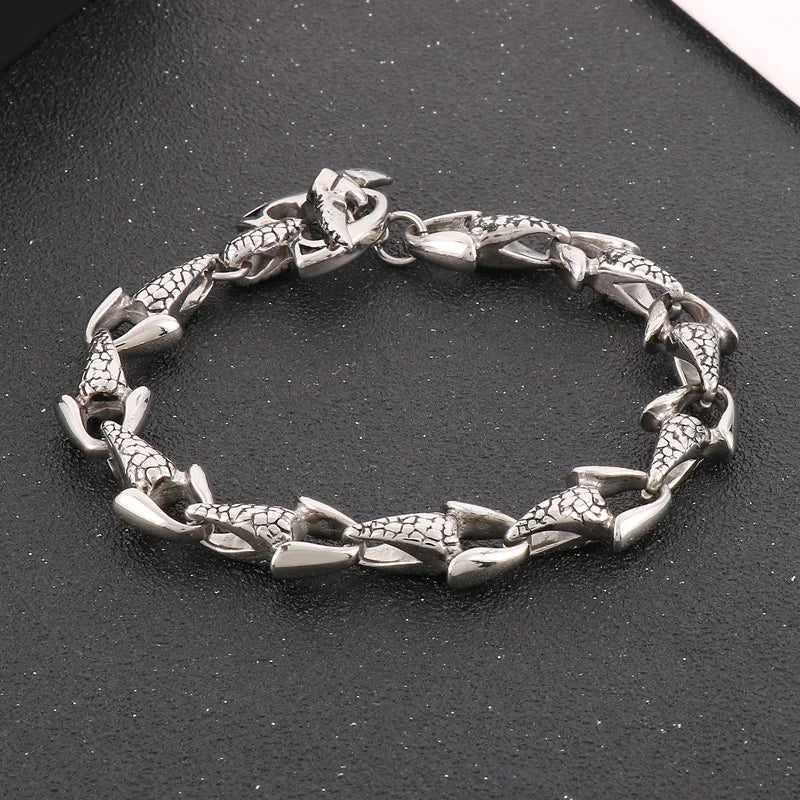 KALEN 200/210mm Men Punk Stainless Steel Skull/Fish Fin Links Bracelet