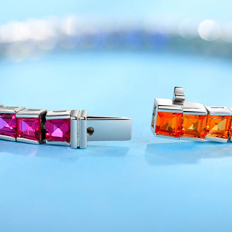 ArtistA Women High Quality Multi Color Gemstone Bracelet Jewelry 925 Sterling Silver Rainbow Lab Grown Sapphire Tennis Chain