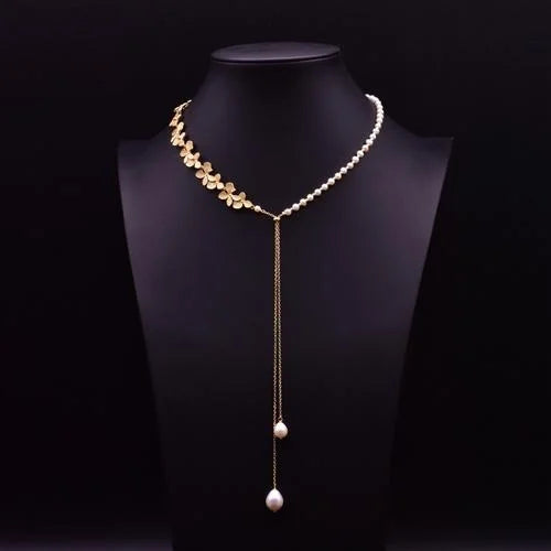 Natural Freshwater Pearl Choker Necklace Gold Plated Tassel Necklace for Women Bridal Wedding Luxury Fashion Fine Jewelry