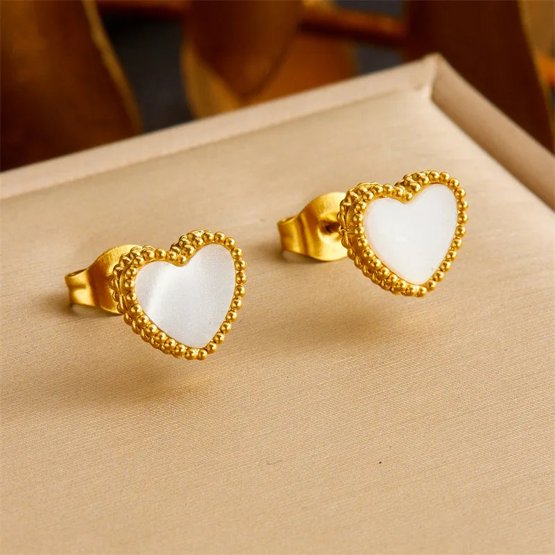 Gold White Heart Necklace, Earrings & Bracelet Jewellery Set | Pure Romance Fashion Set