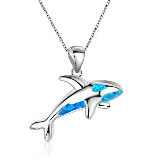 Aobao Whale Necklace, Whale Pendant, Sweater Chain, Opal Necklace