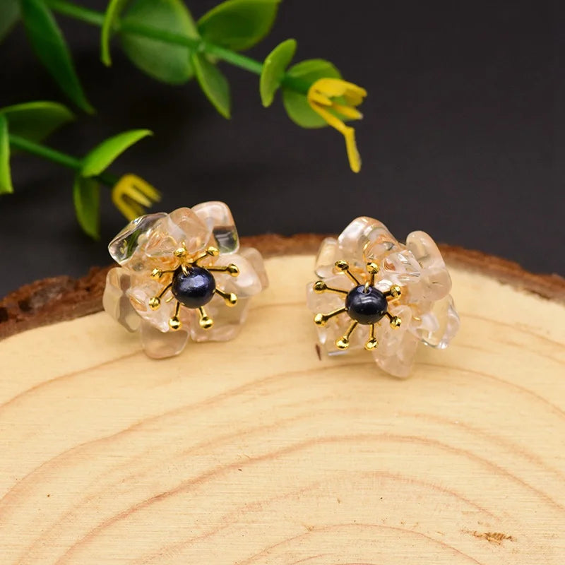 New Jewelry Yiwu Wholesale Natural Baroque Pearl Stud for Women Flower Earrings Korean Wholesale Bulk 18K Gold Plated Jewelry