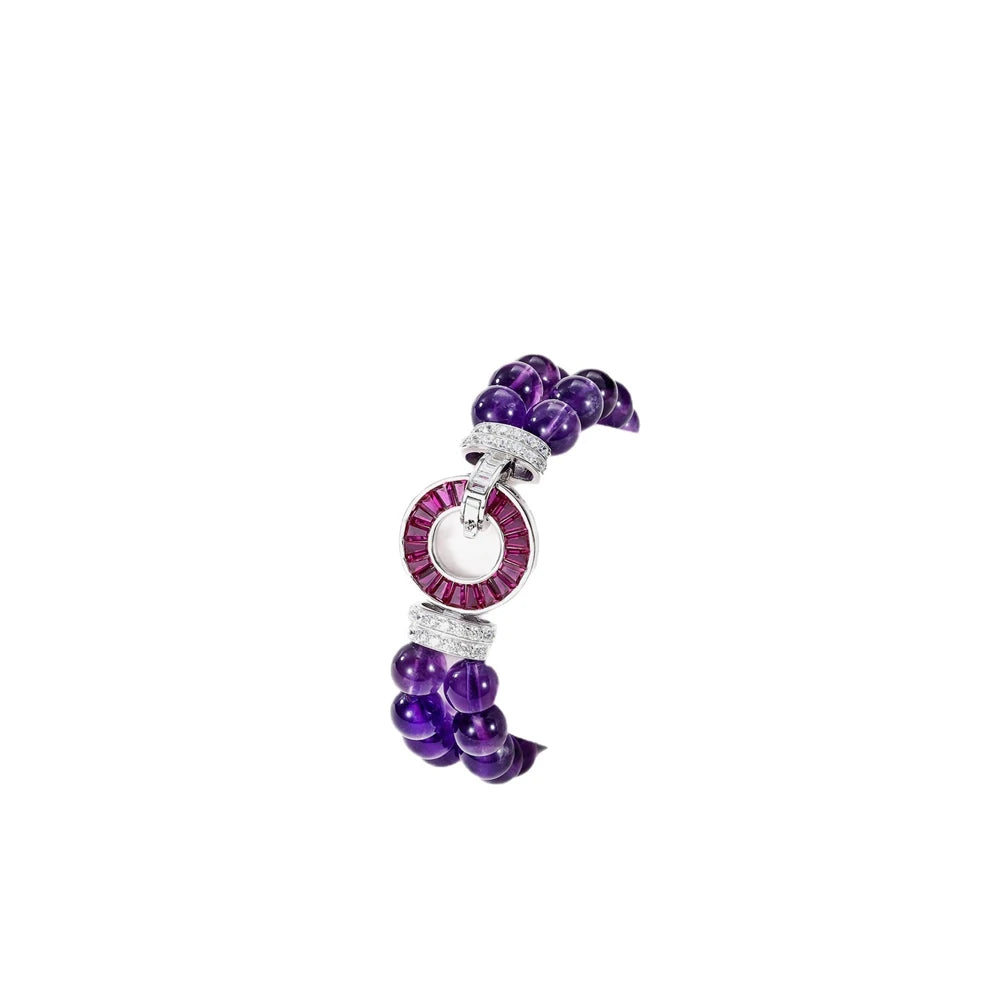 SILVERELLI Natural Amethyst & Diamond Bracelet | S925 Sterling Silver | 18K Gold Plated | 8mm Stones