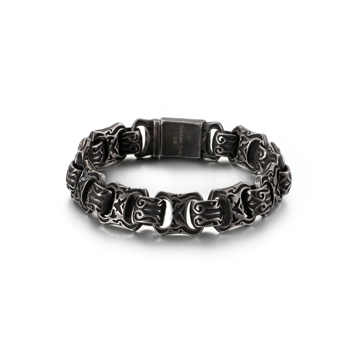 VIKING Mens Vintage Raven Charm Bracelet – Oxidized Black Stainless Steel