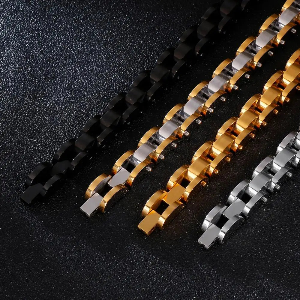 KALEN Stainless Steel Gold Plated Bike Chain Bracelets for Men