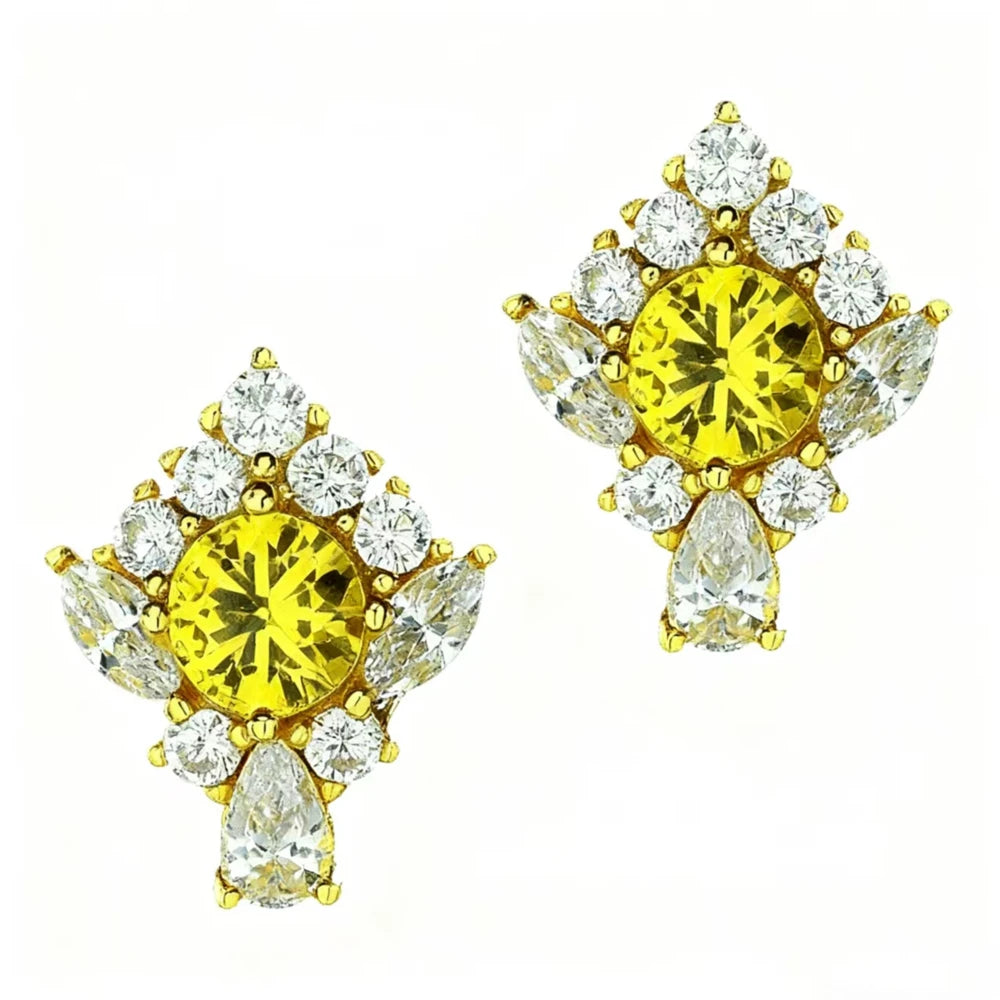 Silverelli | 925 Silver Yellow Corundum Stud Earrings | 0.5ct | 18K Gold Plated