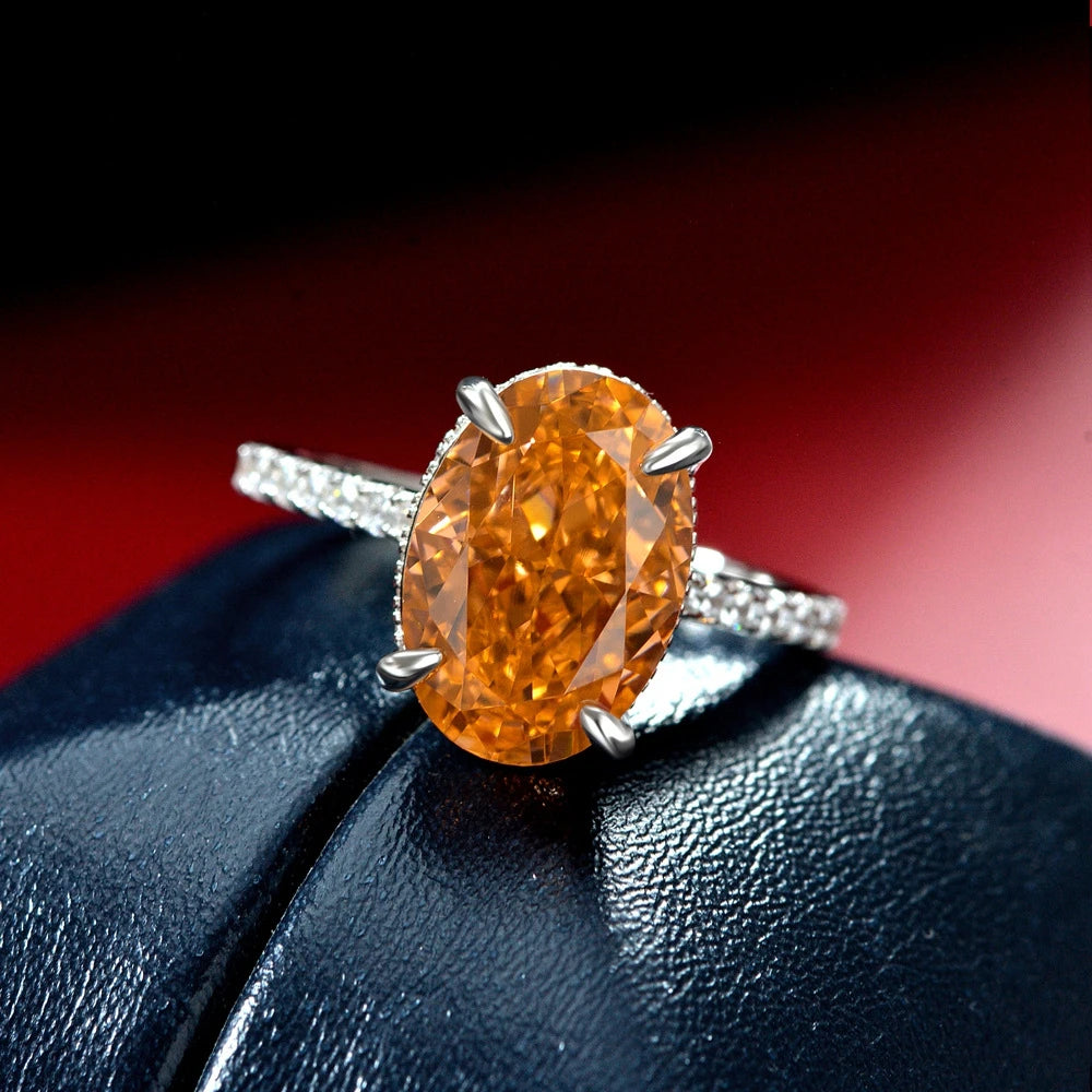 MuShan Jewelry Factory 2026 New 4 Carat Color Changing Orange High Carbon Diamond Ring S925 Silver Set With 9*13 Pigeon Eggs