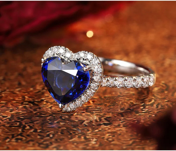 Gemfiori Love Heart Rings Sterling 925 Silver Jewelry Lab Grown Sapphire Emerald Rings for Women ODM OEM Free Custom Logo