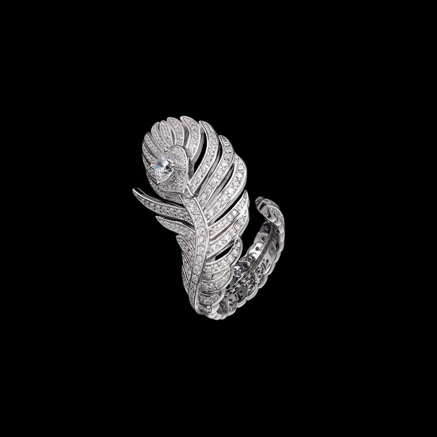 MUSHAN Luxury Jewelry 925 Sterling Silver Rings Feather Band High Carbon Diamond Aquamarine Rhodium Plated Women Wedding Ring