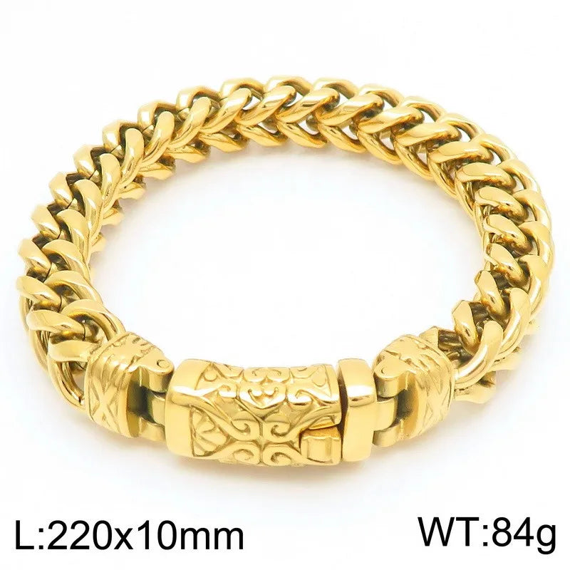 KALEN Gothic Patterns Fine Jewelry Fashion Bracelets Men Stainless Steel Herringbone Links Bracelet Bangle