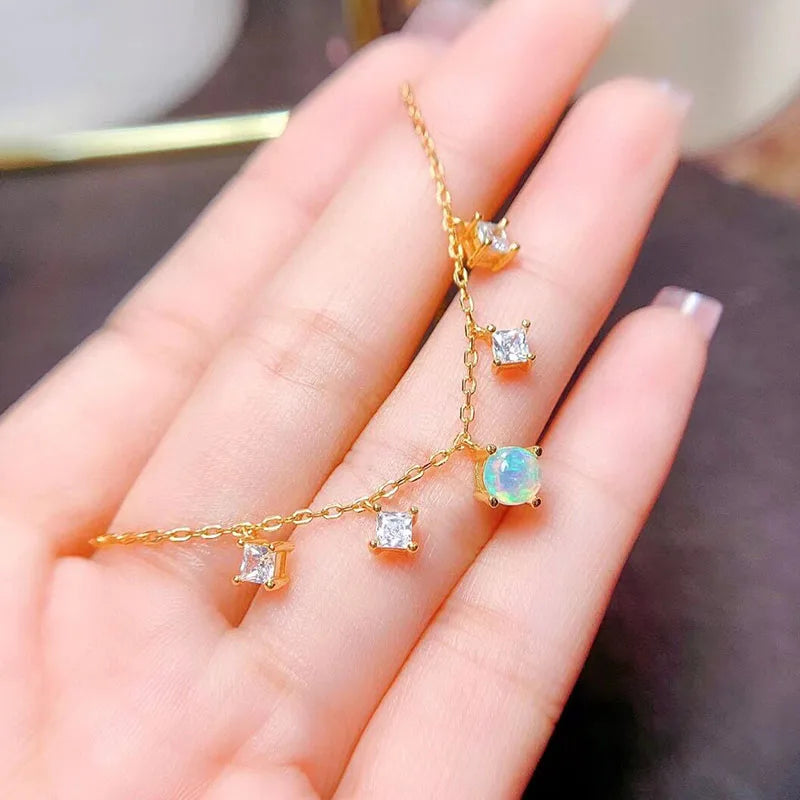 Gioiellieri 925 Sterling Silver Indian Natural Opal Wedding Jewelry Set for Women Gold Bridal Party Engagement Outfit Good Price