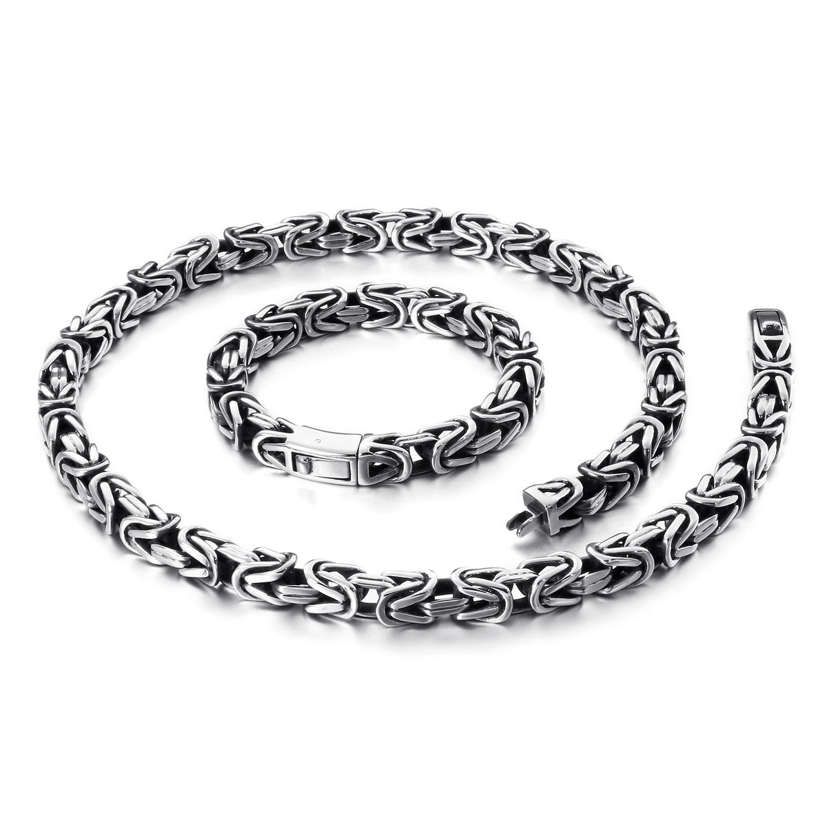 REBEL VIKING Multi-Layer Bracelet & Necklace Set – Silver Plated
