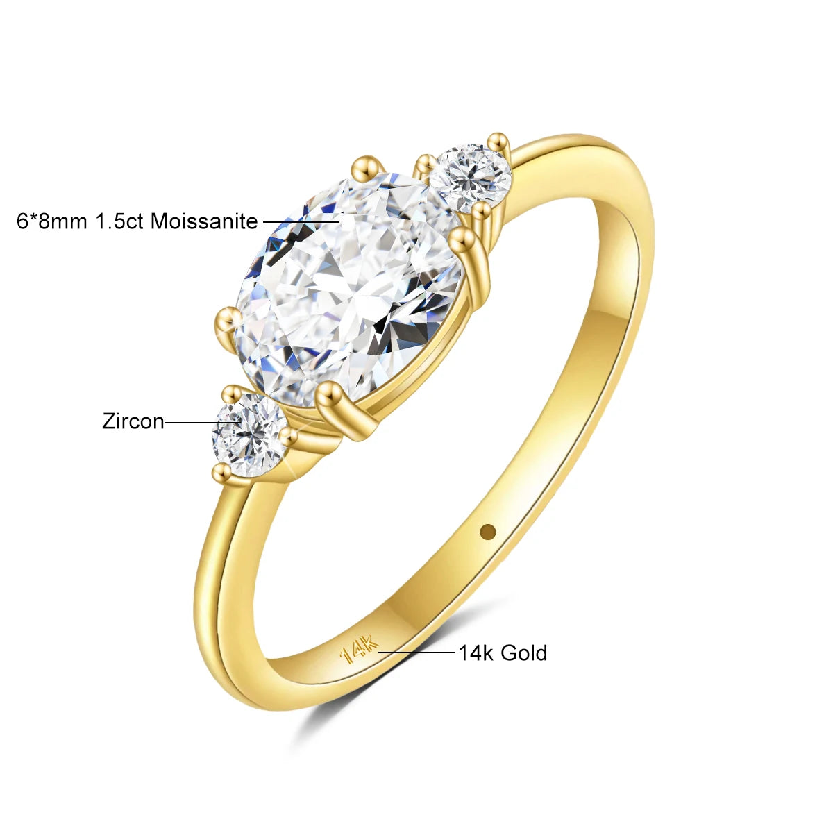 Gioiellieri - New Design 3 Stone Design Fine Jewelry 1.5 Carat Moissanite 14K Gold Ring for Women Wedding Engagement Rings