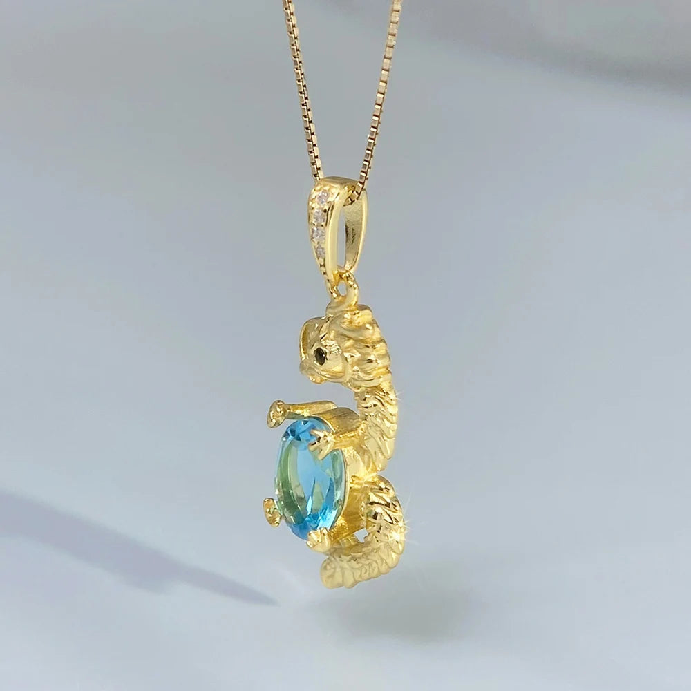 Gioiellieri 925 Sterling Silver Swiss Blue Topaz Pendant with Natural Gemstone for Women Wedding Party Wear High End Fine Jewelry Necklace