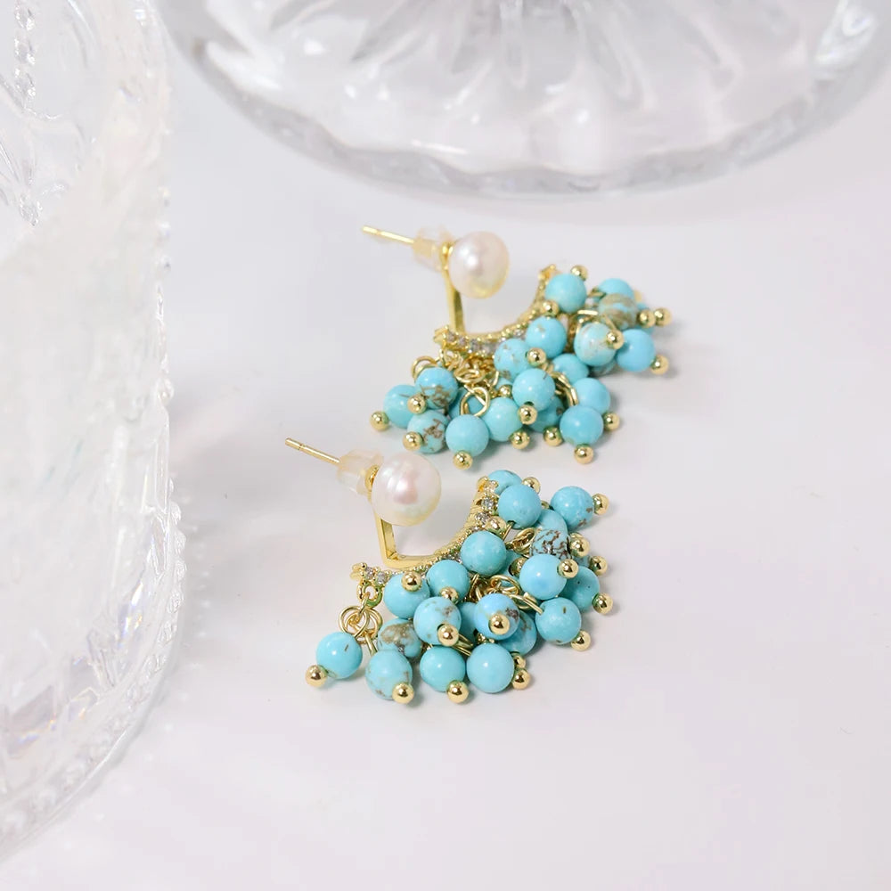 Natural Freshwater Pearl Multi-layer Earrings Coral Turquoise Korean Style Women Luxury Jewelry Fashion Ladies and Girls Gift