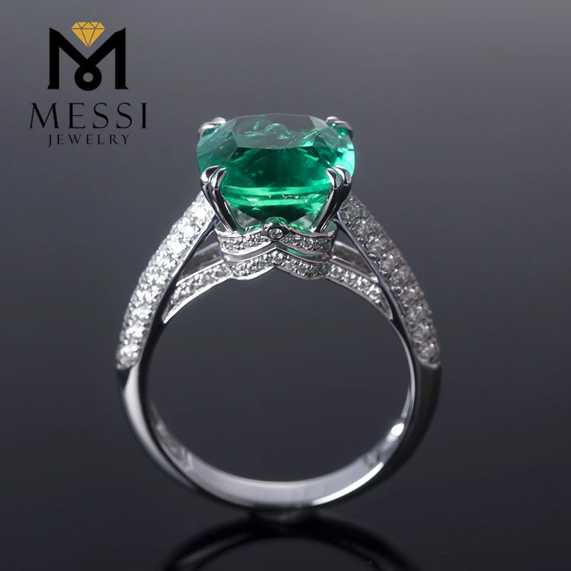 Gemfiori Messi Jewelry Price 14k 18k White Gold 4ct Radiant Cut Lab Created Emerald Engagement Ring Jewellery for Women
