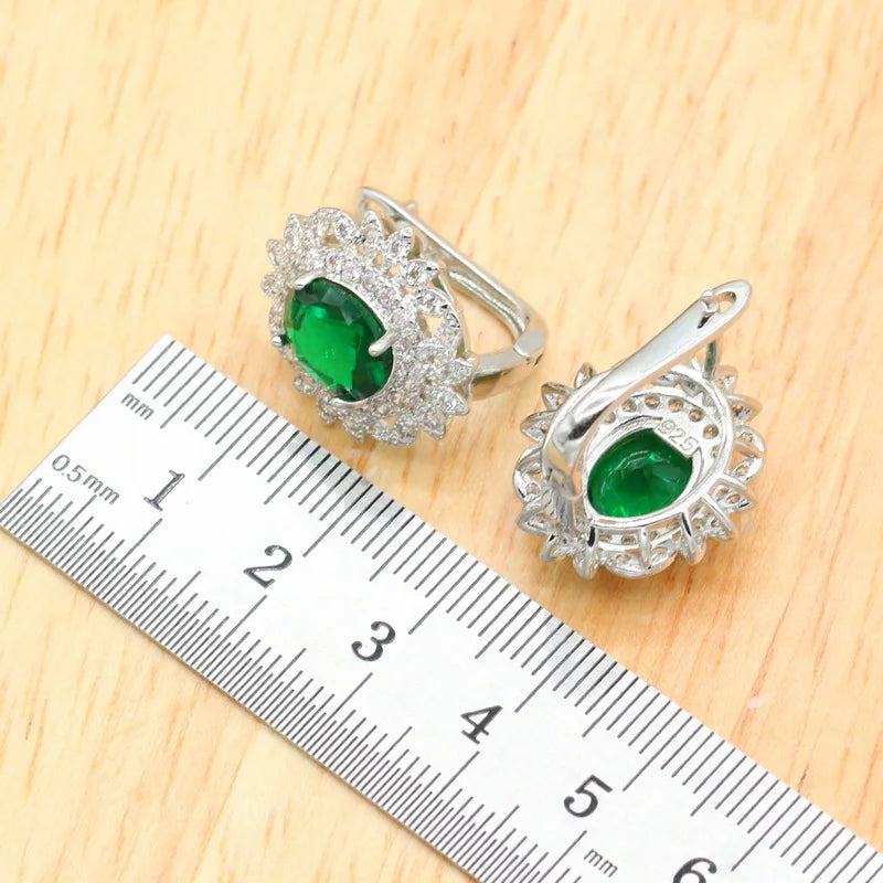 XOTICA Custom Green Purple Zircon Jewelry Set for Women Classic Wedding Bracelet Hoop Earrings Necklace Rings Gift Box for Parties