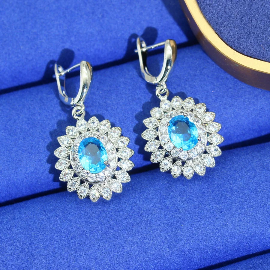 XOTICA Classics 925 Silver Jewelry Set for Women Sky Blue Zirconia & Emerald for Wedding Party or Date