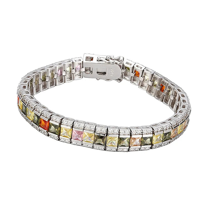 BOCAI S925 Sterling Silver Bracelets for Women Men 9mm Byzantine Chain Inlay Sandwich Colorful Zircon Bangle Jewelry Wholesale