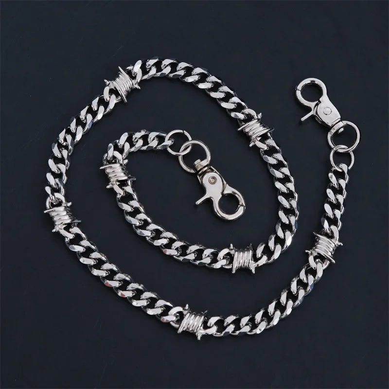New Stainless Steel Bamboo Chain Hip Hop Punk Unisex Cuban Waist Chain Pants Accessories