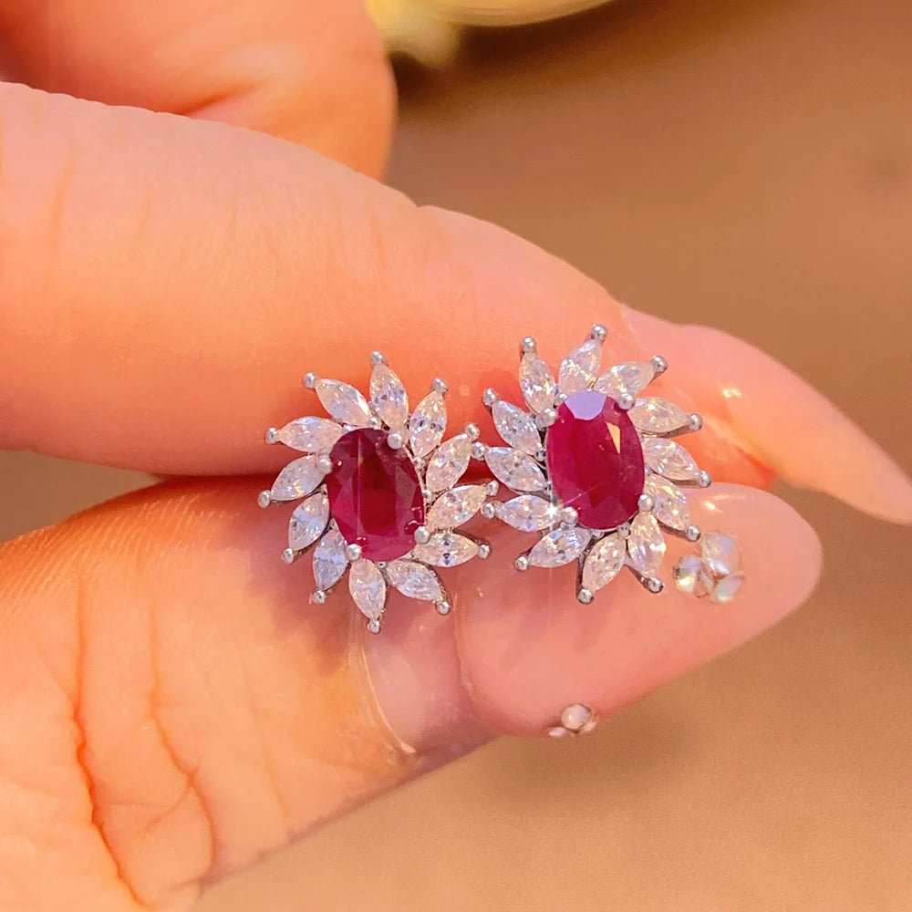 Gioiellieri Luxury Natural Red Ruby Earrings 925 Sterling Silver Wedding Party Gift Fine Jewelry