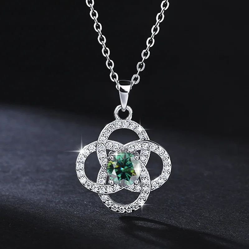 REDheart Trendy S925 Silver Four-leaf Clover Inlaid 1CT Moissanite Pendant Necklace and Earrings for Women Jewelry Set