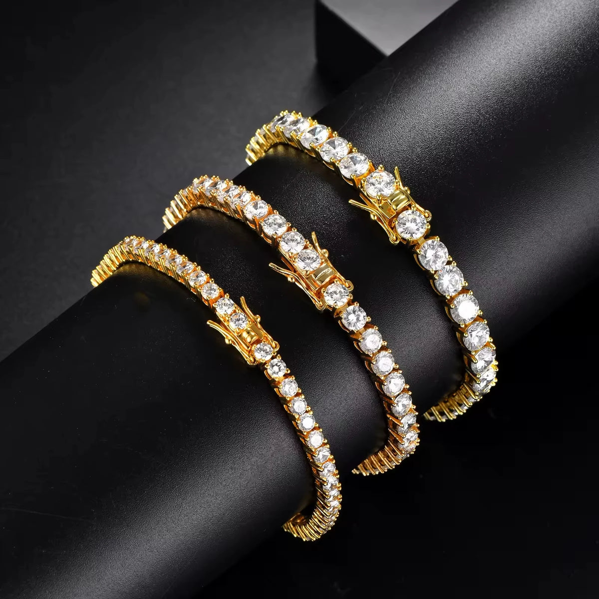 Minimalism 2mm-6mm Hip Hop Fine Jewelry Silver Gold Plated Cubic Zirconia Tenis Bracelets for Men