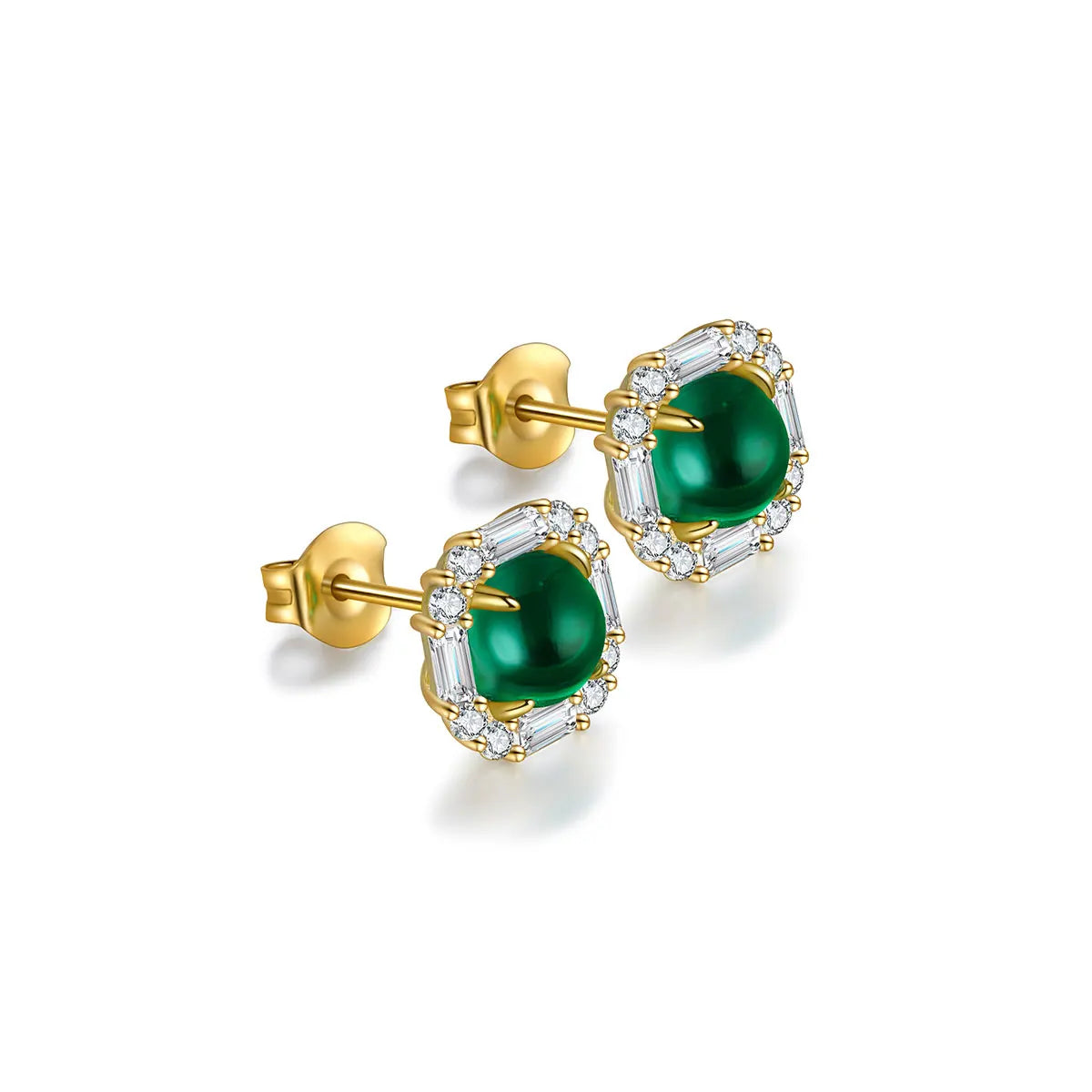 Gemfiori Sterling Silver Emerald Earrings With Cubic Zirconia Lab Grown Zambia Emerald Round Shape Stud Earrings in Rose Gold