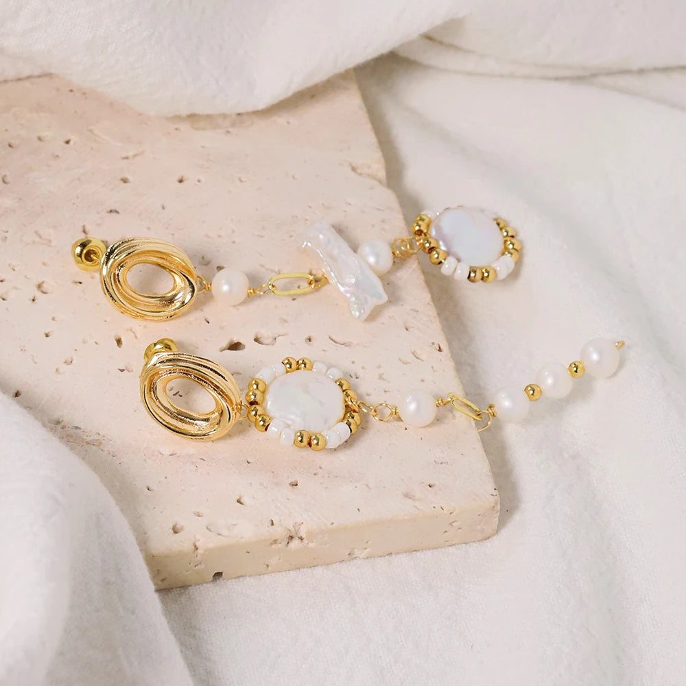 Natural Freshwater Baroque Pearl Earrings Korean Style Women Luxury Jewelry Fashion Ladies and Girls Gift GE1525