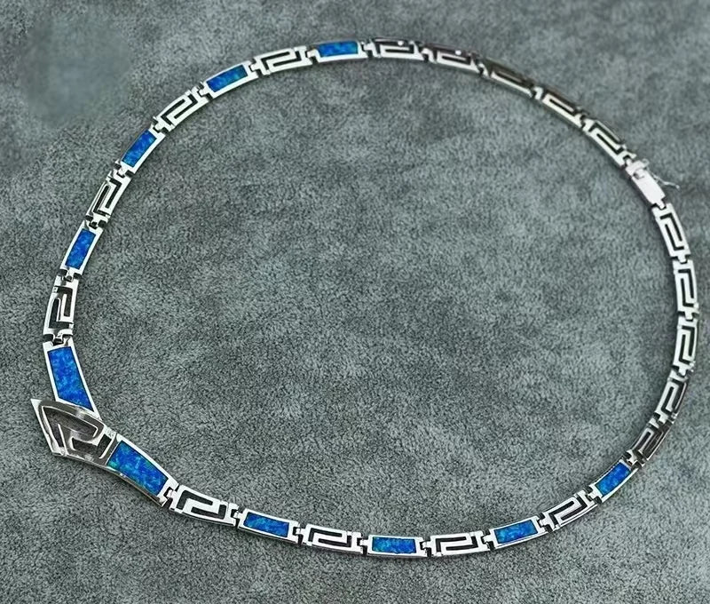 Hawaiian Vibes Blue Opal Statement Necklace | Dainty Long Chain for Sweater Dress Beach Outfit