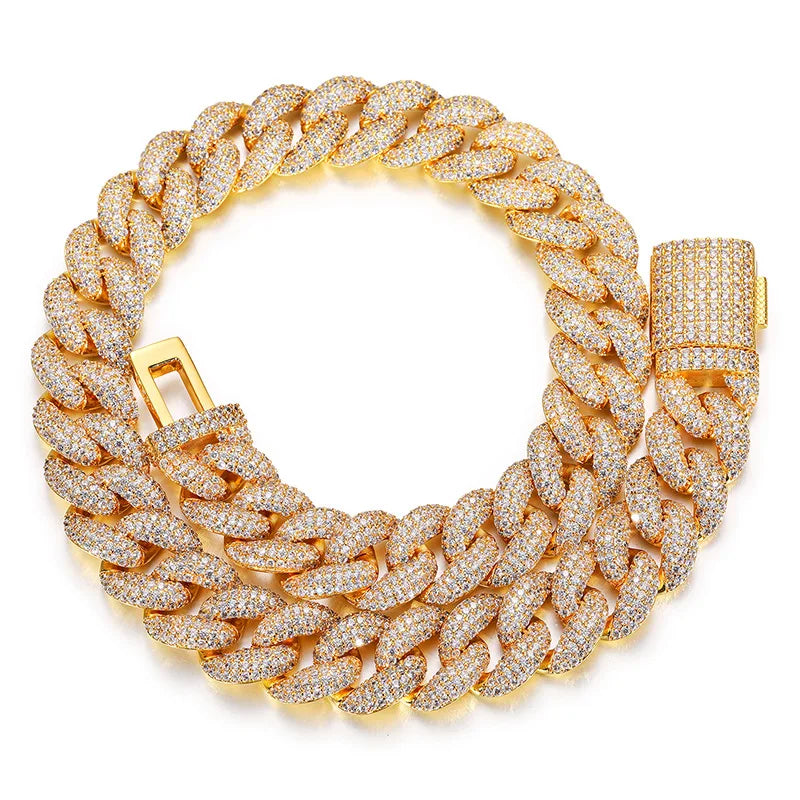 Elegant Men's 18K Gold-Plated Stainless Steel Cuban Chain Necklace-In-Stock Zircon Jewelry for the Chic