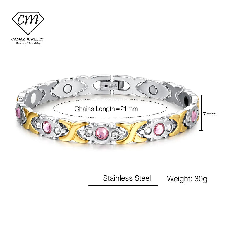 Cross-Border Natural Diamond-Inlaid Magnetic Therapy Pearl Women's Jewelry Vacuum-Plated Bracelets & Bangles Model KM9050 Stock